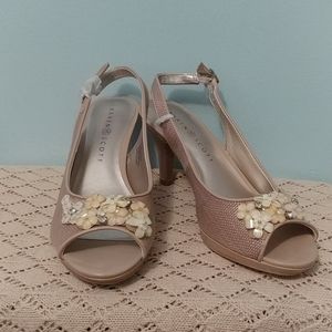 Karen Scott tan floral high heels